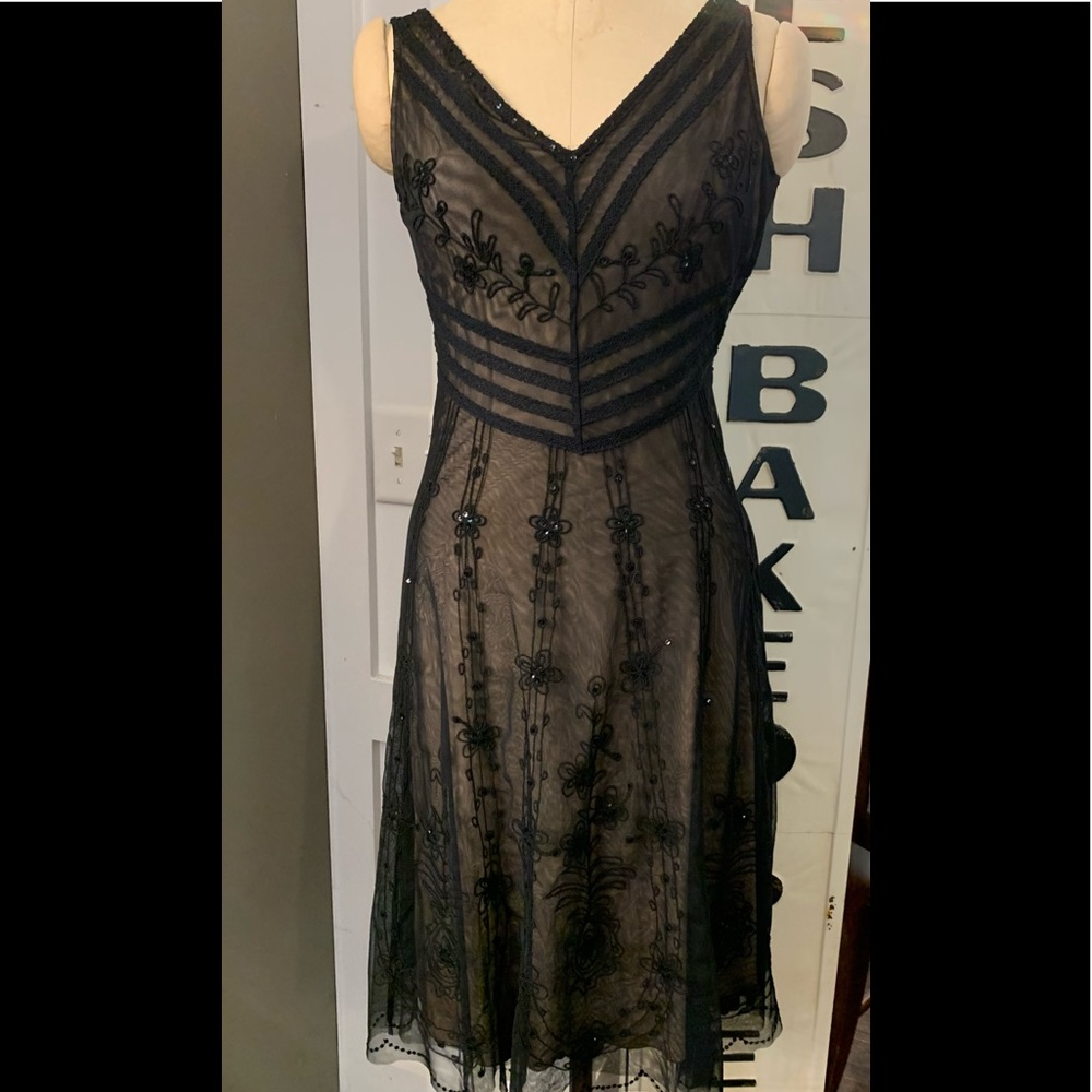 LAST CHANCE - BCBGMaxAzria Black Sheer Embroidered Mini Dress - Downton Abbey